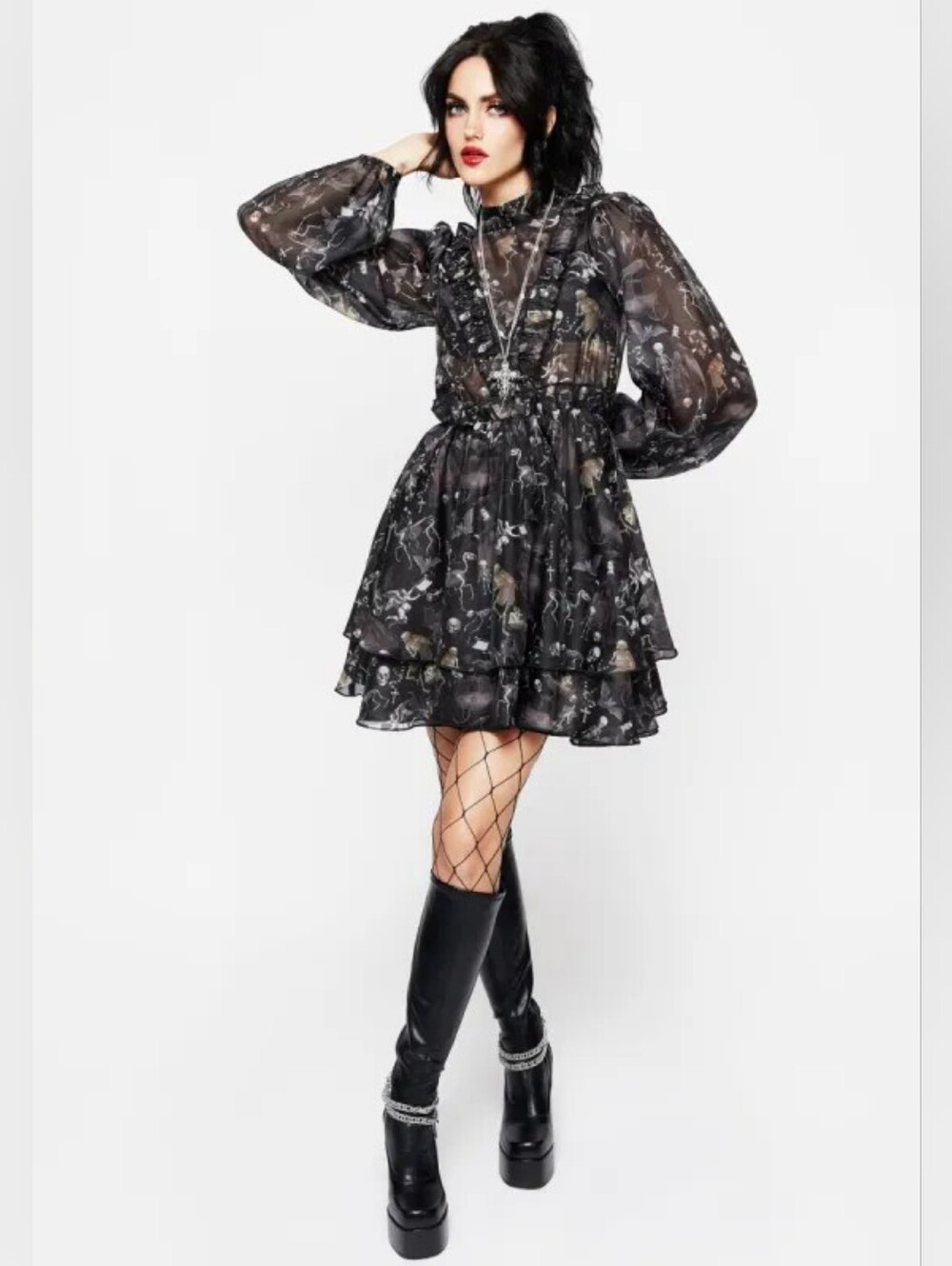 Disturbia Women's Melancholia Frill Yoke Layered Organza Mini Dress